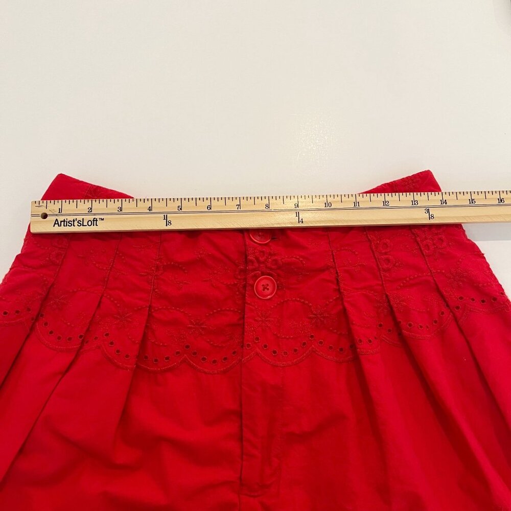 Free People How Sweet Shorts Red High Rise Pleated Eyelet Boho Festival MEDIUM - Picture 7 of 10